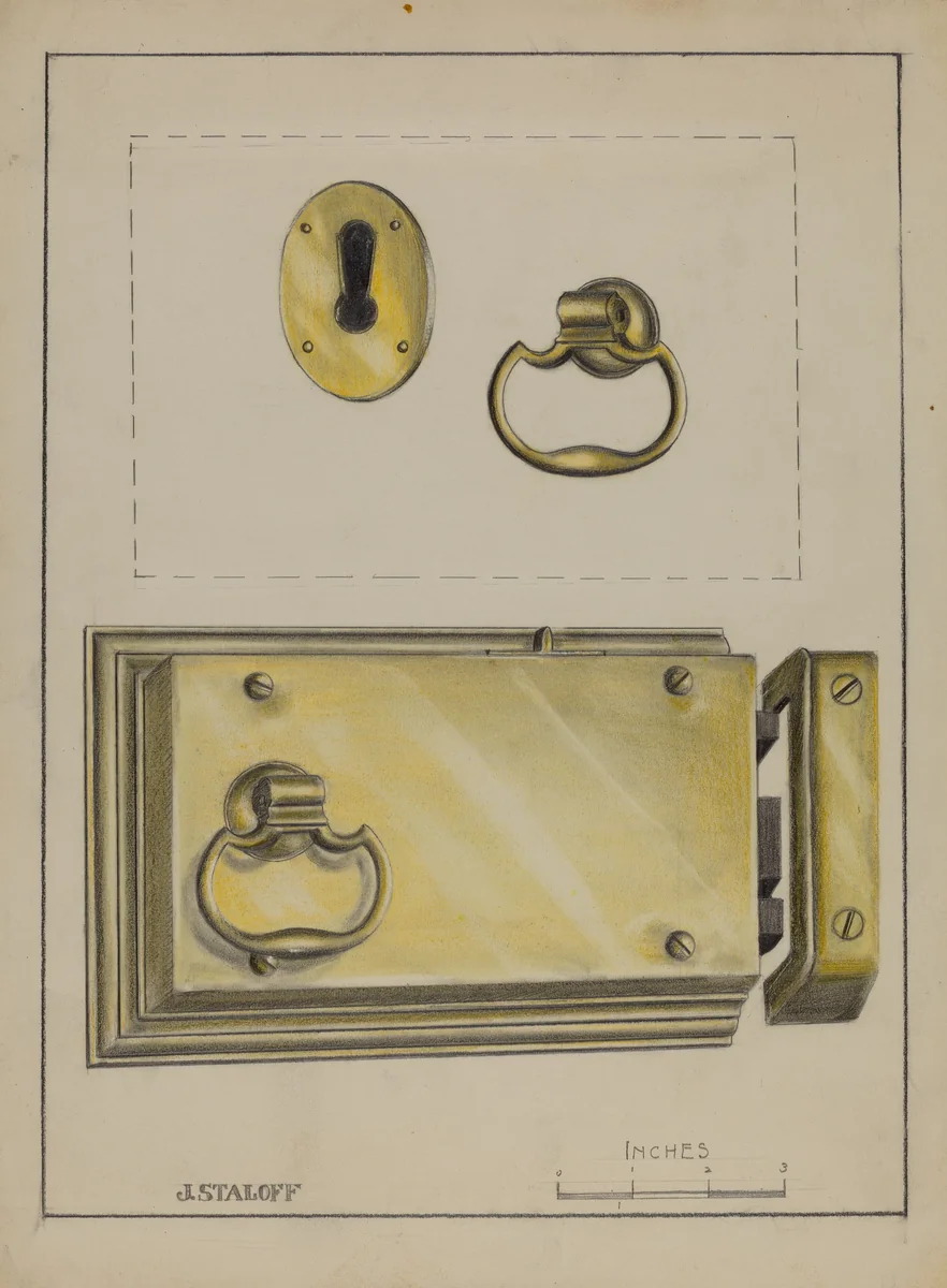 Lock Handle and Key Plate by Jack Staloff, index of american design, 1936