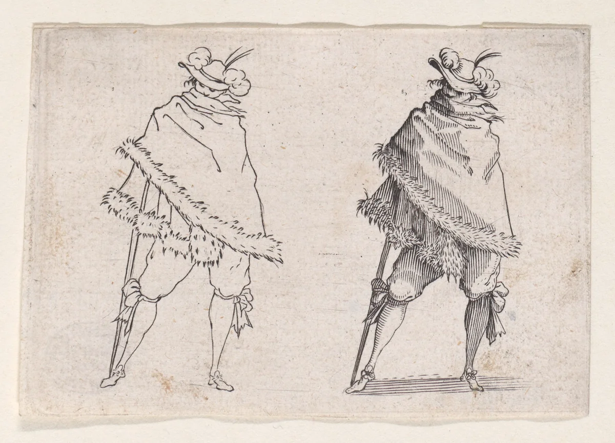 Reverse Copy of L'Homme Enroulé dans son Manteau (Man Wrapped in his Mantle), from "Les Caprices" Series A, The Florence Set by anonymous, print, 1620-1700