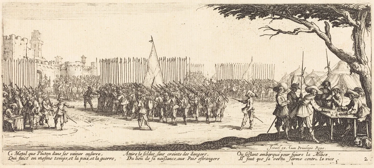 Recruitment of Troops by Jacques Callot, print, 1633