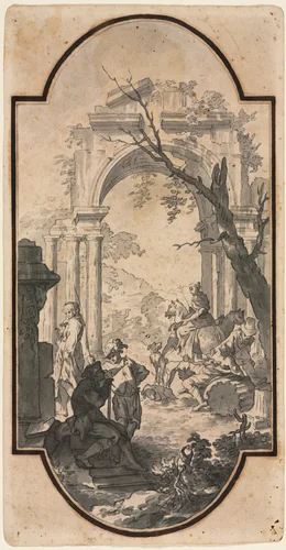 Triumphal Arch and Figures by Andrea Locatelli, drawing, 1700-1741