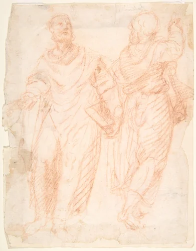 Two standing male figures (recto); two standing male figures (verso) by anonymous, drawing, 1630-1680