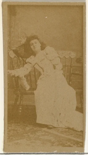 [Actress reclining on wooden seat], from the Actors and Actresses series (N145-8) issued by Duke Sons & Co. to promote Duke Cigarettes by W. Duke, Sons & Co., photograph, 1890-1895