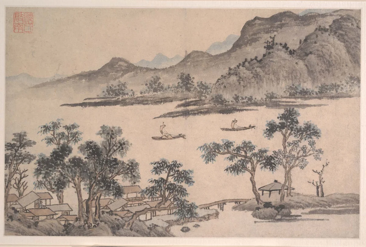 Landscape with Sailboats by Shen Zhou (沈周), painting, 1427-1509