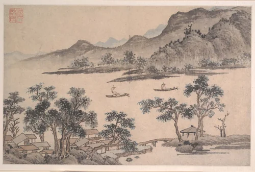Landscape with Sailboats by Shen Zhou (沈周), painting, 1427-1509