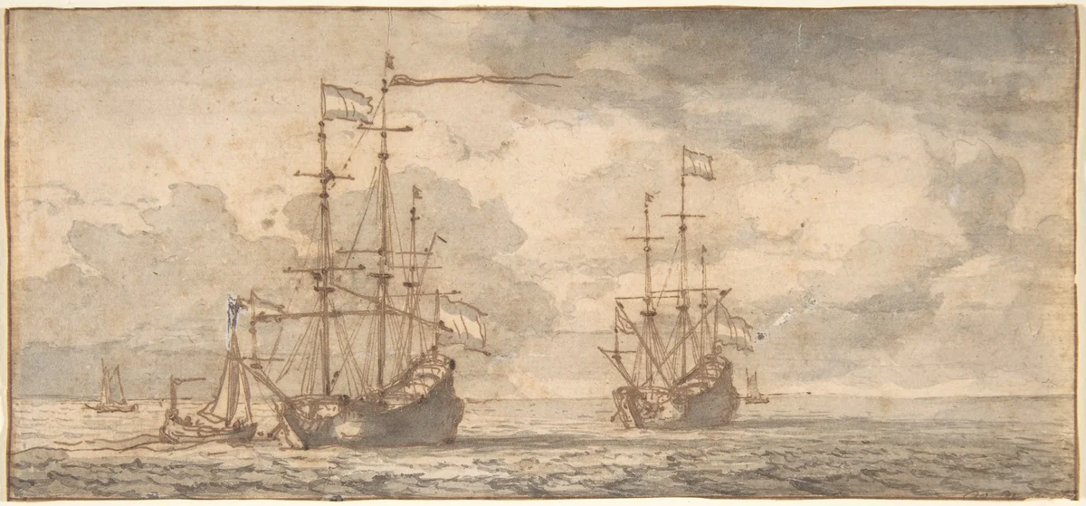 Dutch Ships at Anchor by Willem van de Velde II, drawing, 1648-1707