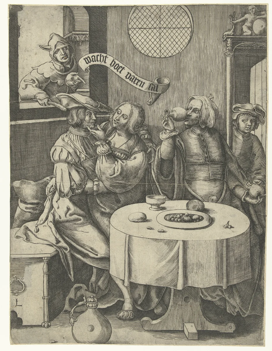 De verloren zoon bij de hoeren by anonymous, print, 1512-1583