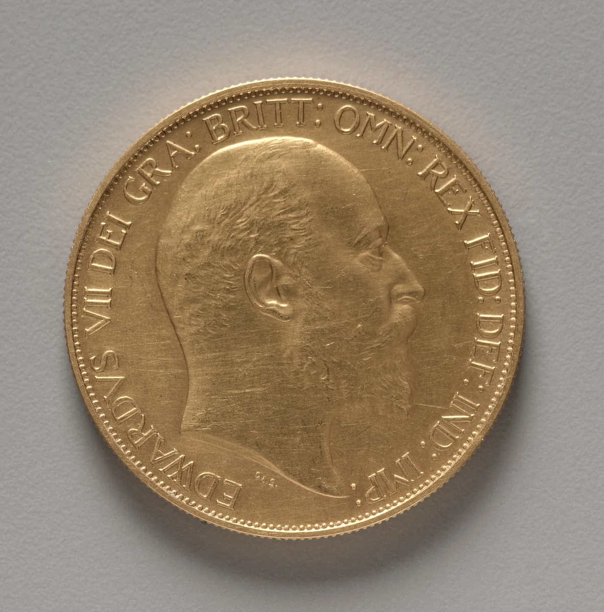 Five Pound Piece: Portrait of Edward VII (obverse) by George de Saulles, metalwork, 1902