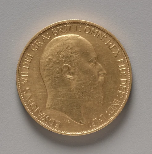 Five Pound Piece: Portrait of Edward VII (obverse) by George de Saulles, metalwork, 1902