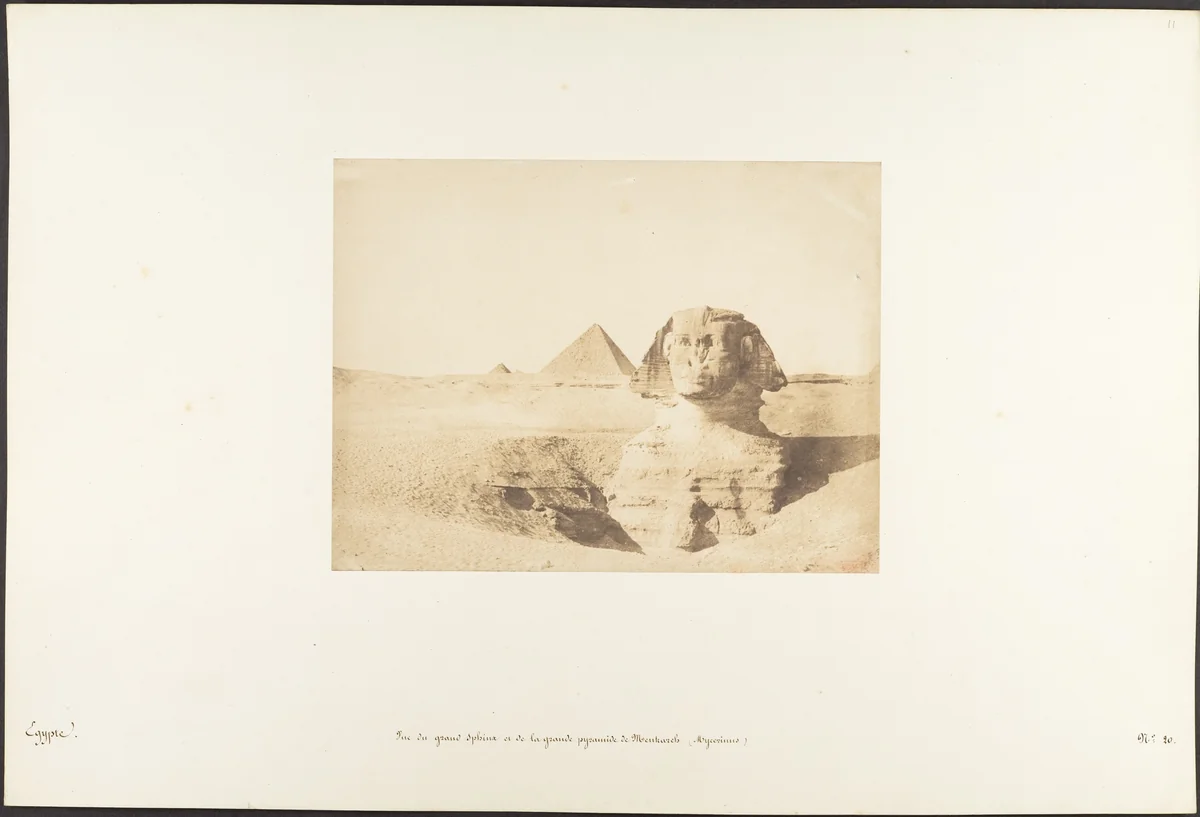 Vue du grand Sphinx et de la grande pyramide de Menkazeh (Mycerinus) by Maxime Du Camp, photograph, 1849