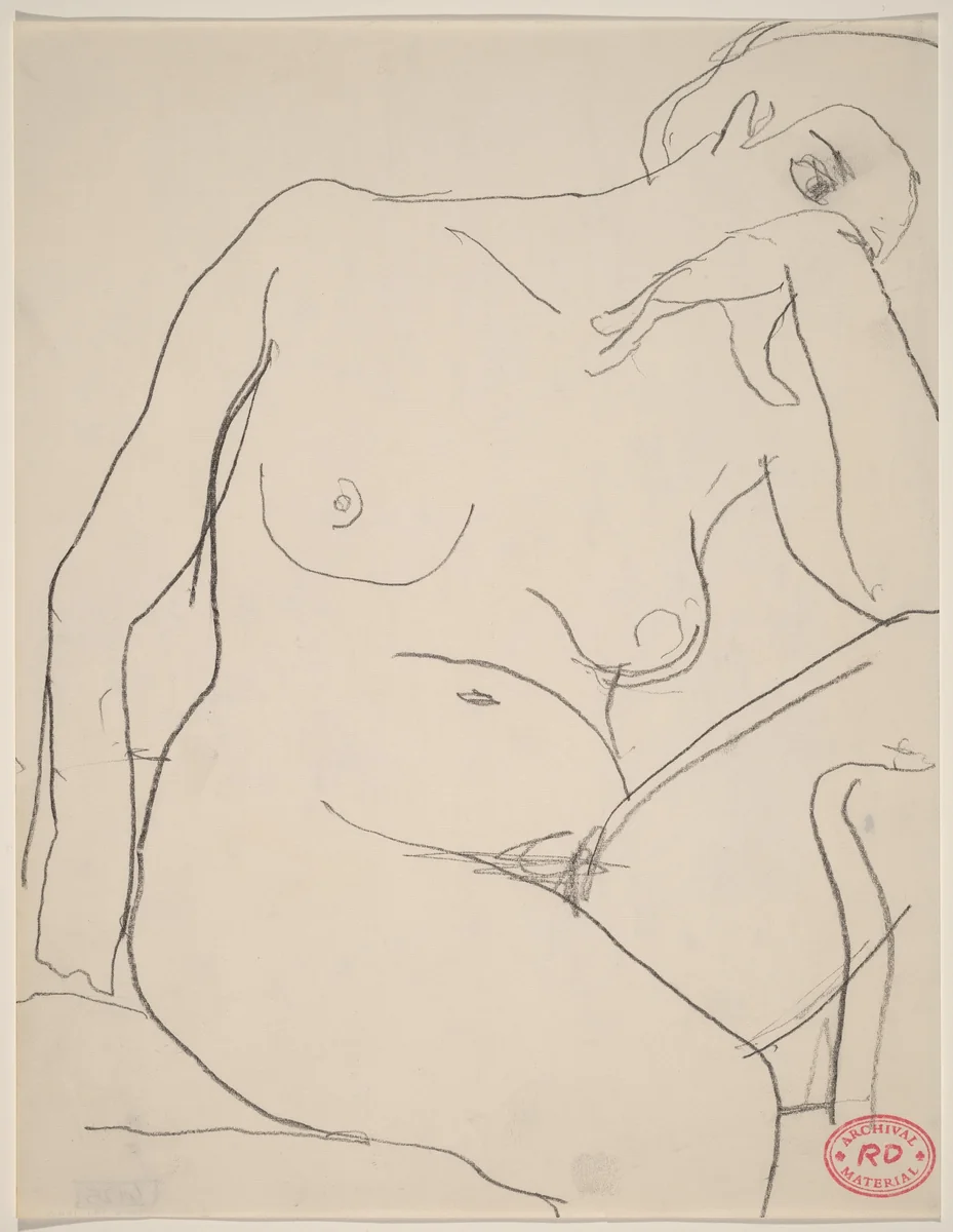Untitled [seated female nude leaning right] by Richard Diebenkorn, drawing, 1955-1967
