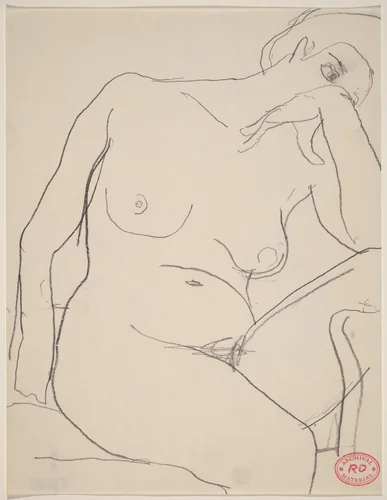 Untitled [seated female nude leaning right] by Richard Diebenkorn, drawing, 1955-1967