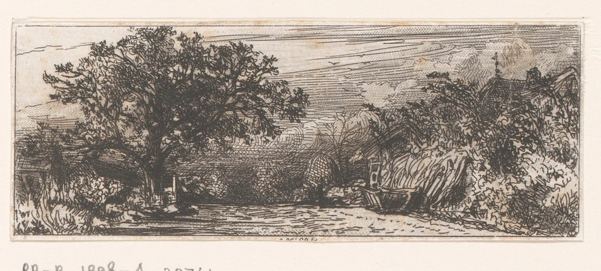 Gezicht op een pad in een landschap by Charles Emile Jacque, print, 1843