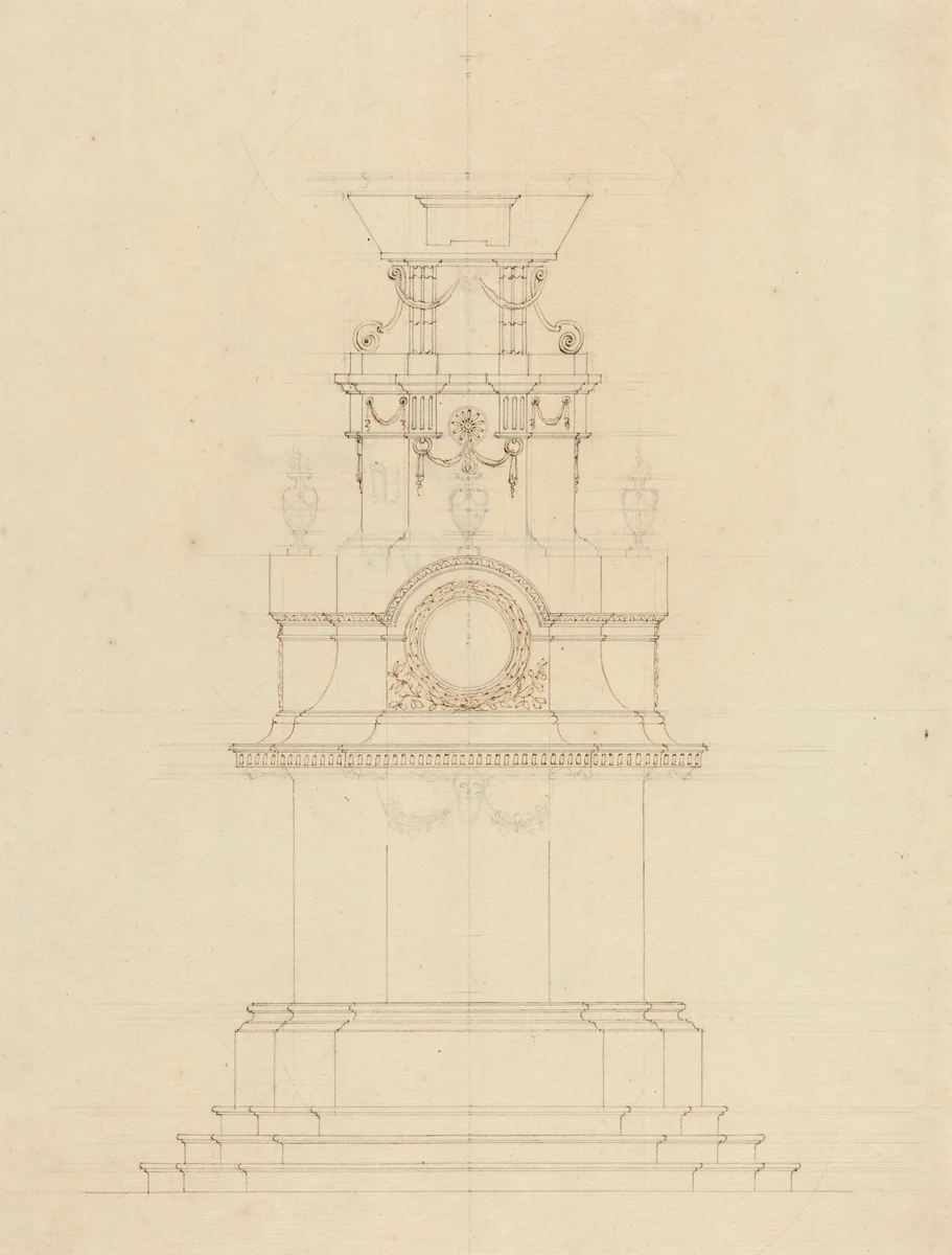 Design for a Catafalque by French 18th Century, drawing, 1700-1799