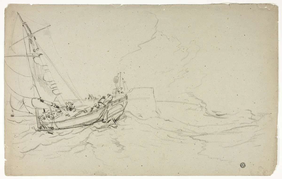 Fishing Boats at Sea by Unknown Artist, drawing, 1800-1899