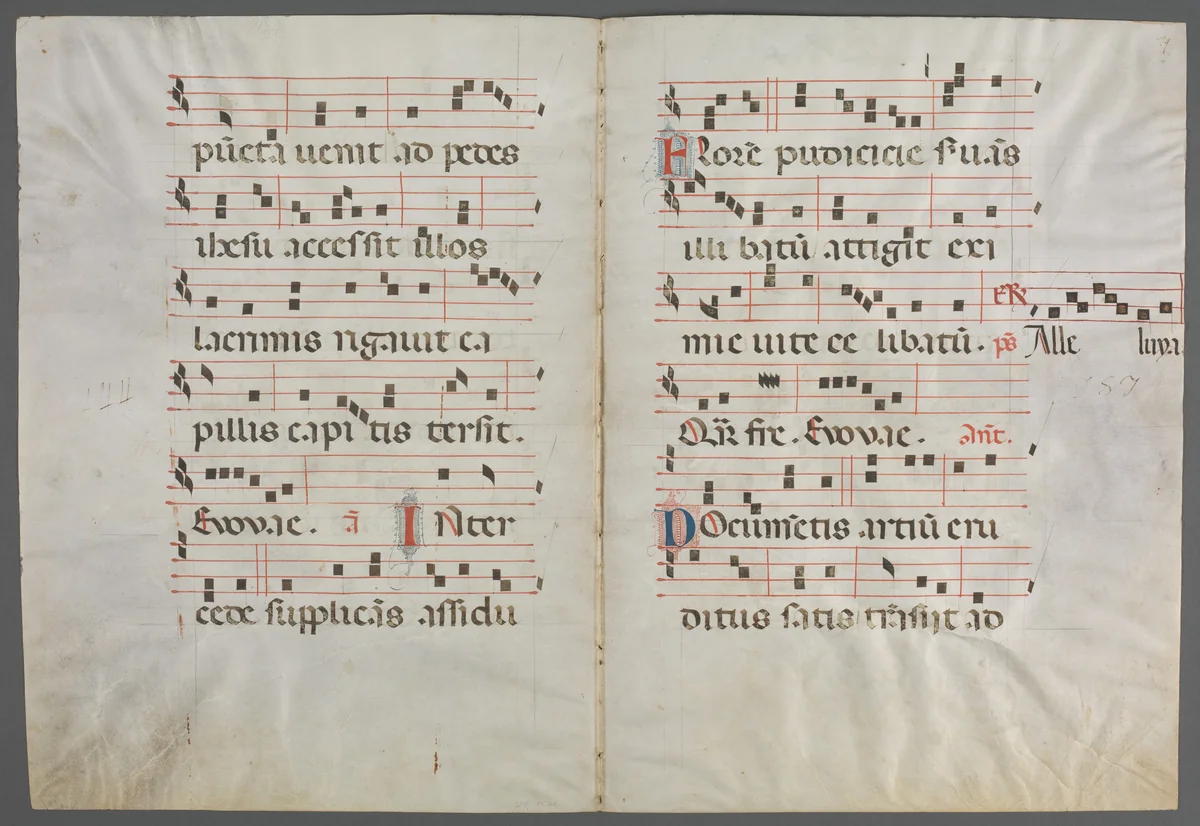 Bifolium from an Antiphonary: Music by Primo Miniatore di San Domenico, manuscript, 1320-1340