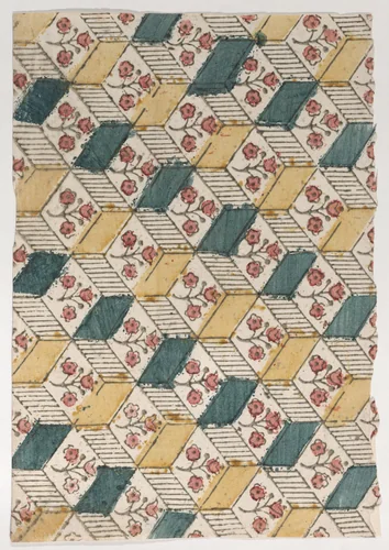 Sheet with an overall floral and geometric pattern by anonymous, print, 1800-1900