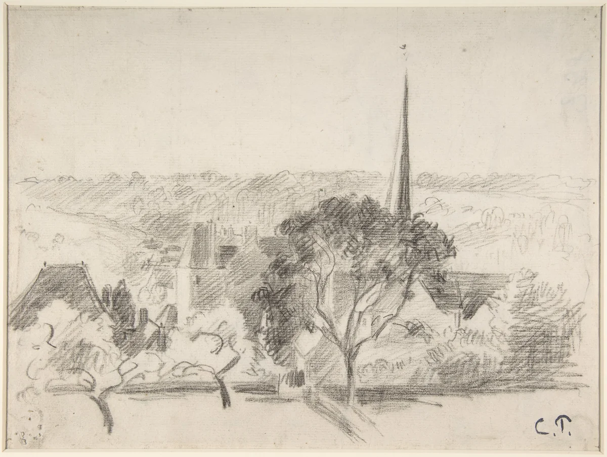 The Church at Eragny by Camille Pissarro, drawing, 1889-1900