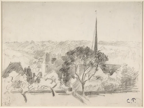 The Church at Eragny by Camille Pissarro, drawing, 1889-1900