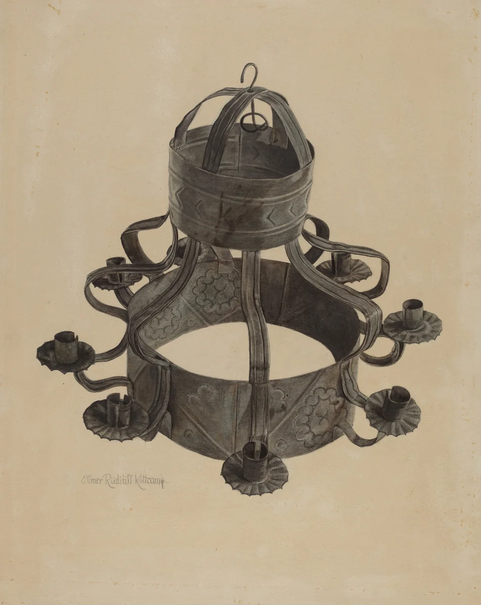Pa. German Chandelier by Elmer R. Kottcamp, index of american design, 1935-1942