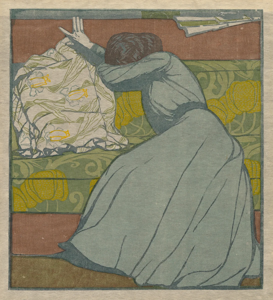 Cushion (Martha Kurzweil Seated on a Divan) by Max Kurzweil, print, 1895-1905