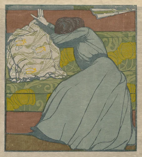 Cushion (Martha Kurzweil Seated on a Divan) by Max Kurzweil, print, 1895-1905