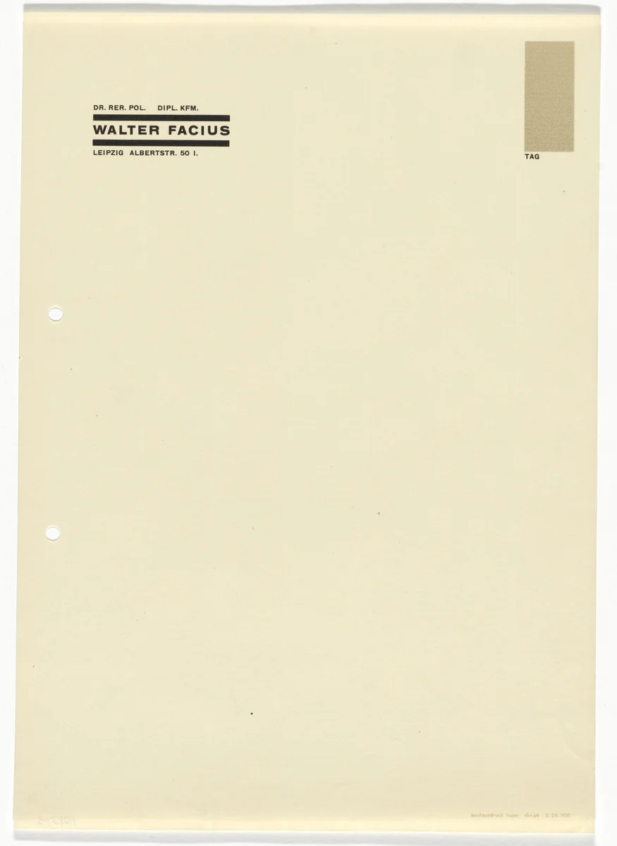 Walter Facius letterhead by Herbert Bayer, design, 1920