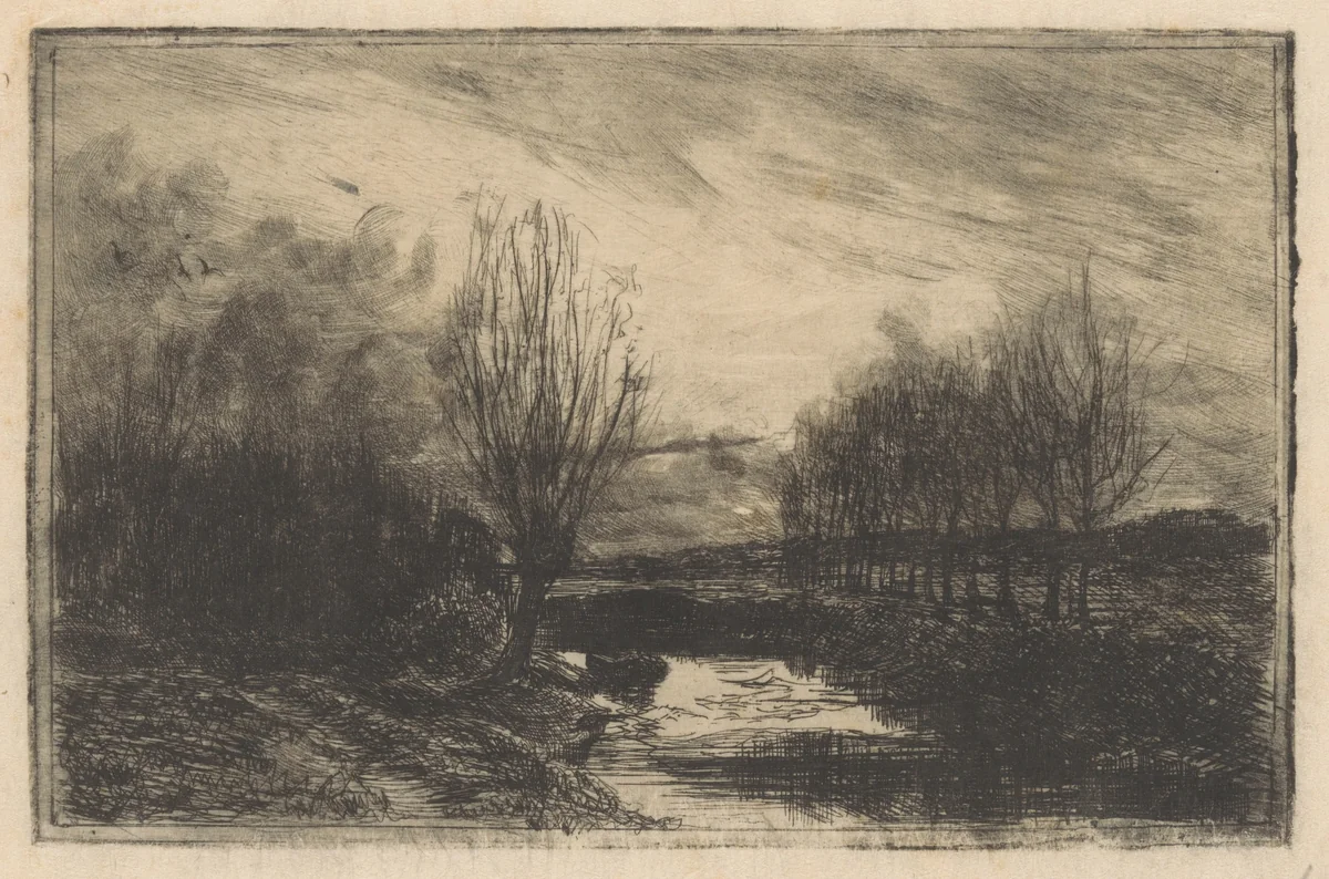 Sloot met knotwilgen by Barbara van Houten, print, 1877-1950