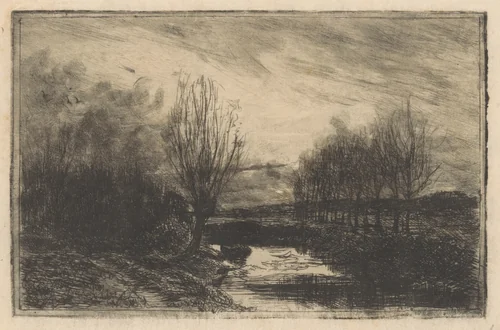 Sloot met knotwilgen by Barbara van Houten, print, 1877-1950