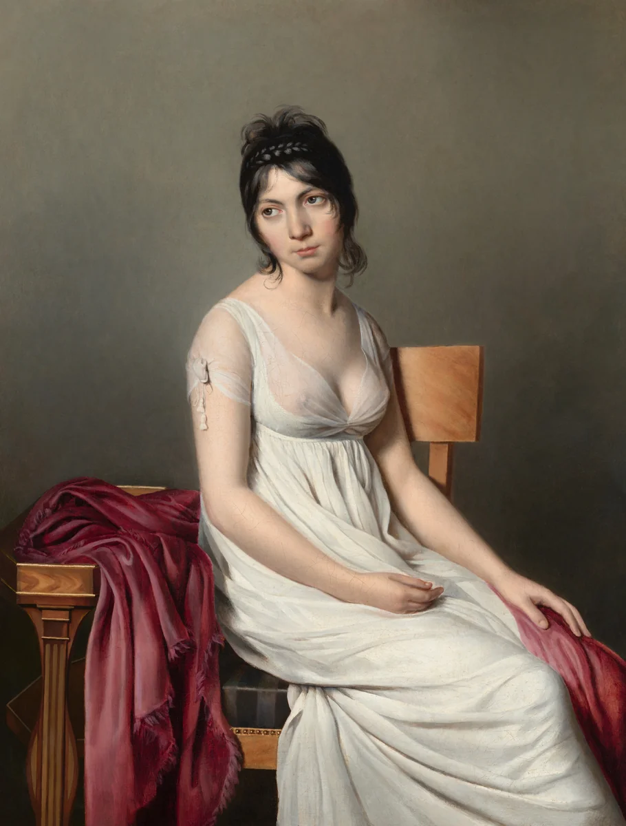 Portrait of a Young Woman in White by Anonymous Artist; Jacques-Louis David, painting, 1798