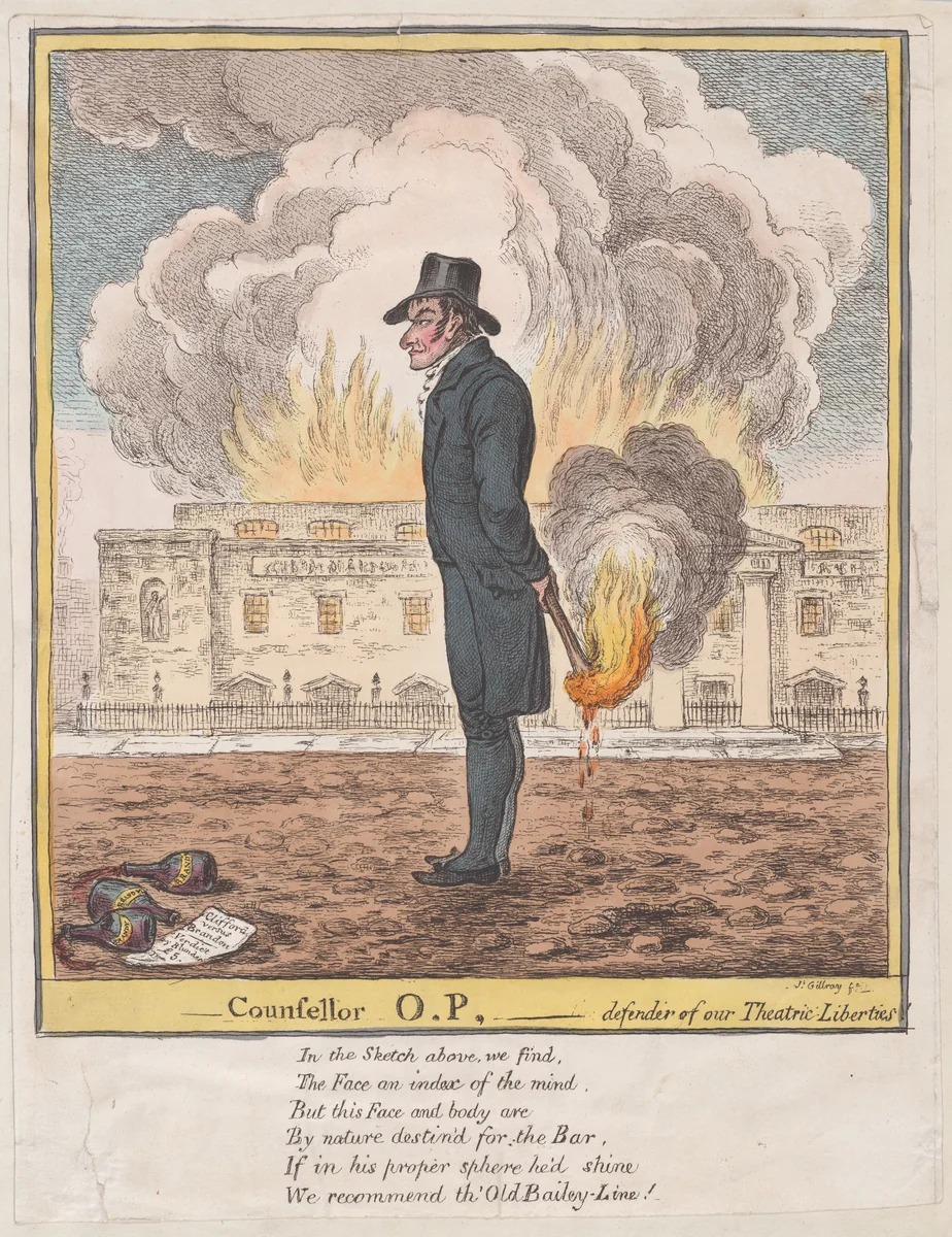 Counsellor O.P.–Defender of our Theatric Liberties by James Gillray, print, 1809