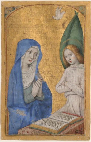 Manuscript Leaf with the Annunciation from a Book of Hours by Jean Bourdichon, manuscript, 1485-1490