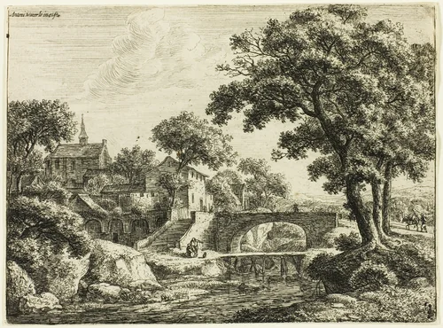 The Two Bridges by Anthonie Waterloo, print, 1650-1660
