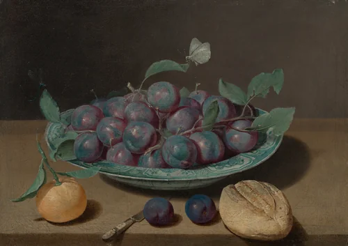 Still Life with Plums by Jacques Linard, painting, 17