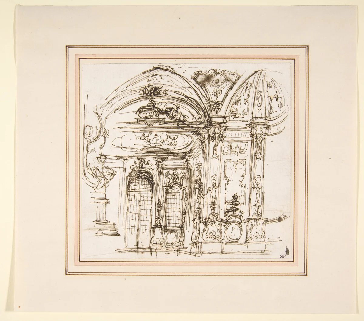 Design for a Stage Set: Highly Decorated Interior of a Palace by Giuseppe Valeriani, drawing, 1740-1770