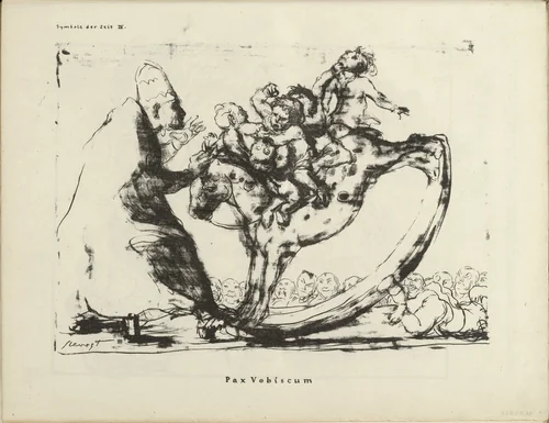 Signs of the Times IV: Pax Vobiscum (Symbole der Zeit IV: Pax Vobiscum) (plate, folio 11 verso) from the periodical Der Bildermann, vol. 1, no. 2 (Jun 1916) by Max Slevogt, periodical, 1916