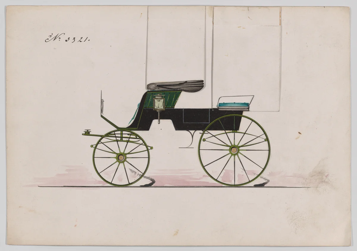 Design for 2 seat Phaeton, no. 3321 by Brewster & Co., drawing, 1877