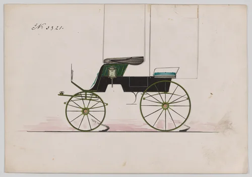 Design for 2 seat Phaeton, no. 3321 by Brewster & Co., drawing, 1877
