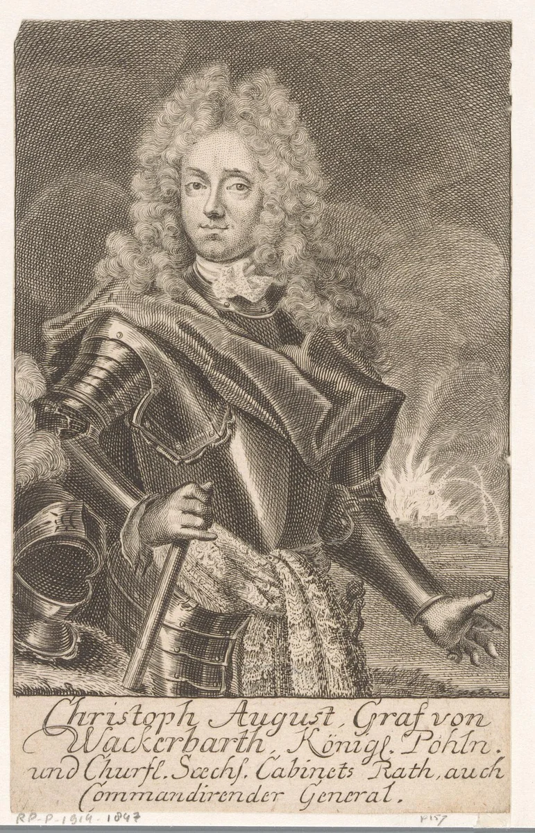 Portret van August Christoph von Wackerbarth by Martin Bernigeroth, print, 1716