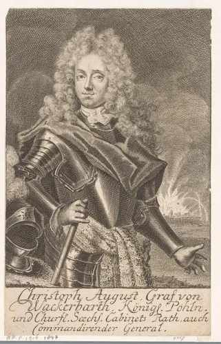 Portret van August Christoph von Wackerbarth by Martin Bernigeroth, print, 1716