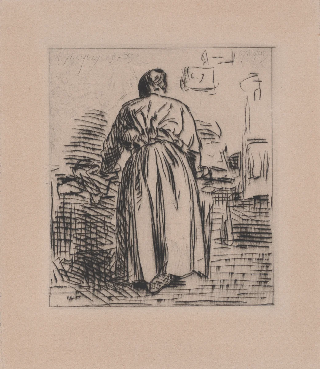 The Ironing Woman by Charles Jacque, print, 1843