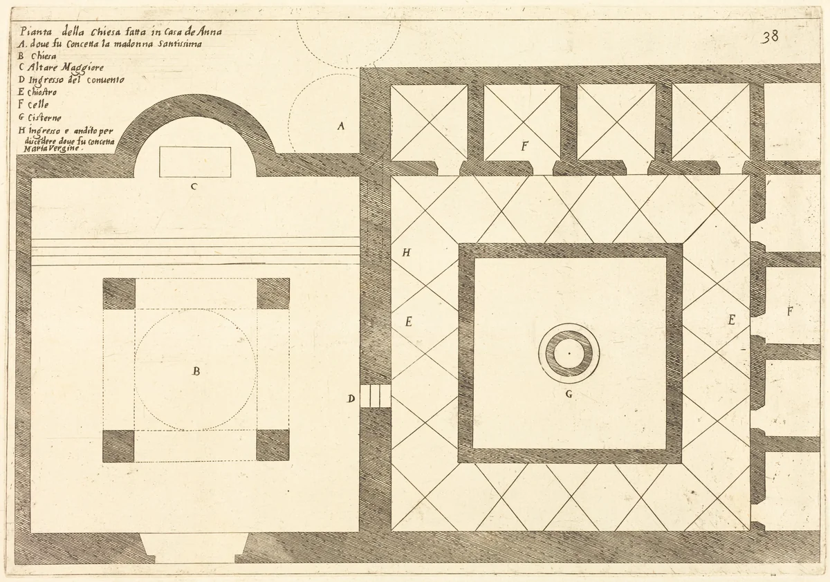 Plan of the Church near the House of Annas by Jacques Callot, print, 1619