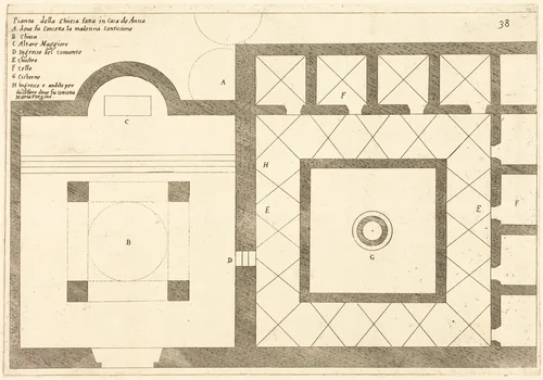Plan of the Church near the House of Annas by Jacques Callot, print, 1619