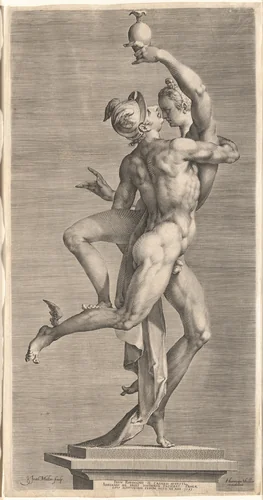 Mercury Abducting Psyche by Jan Muller; Adriaen de Vries, print, 1592-1602