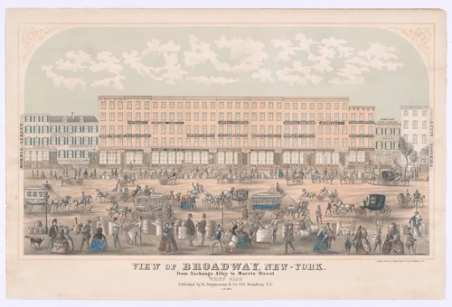 View of Broadway, New-York, from Exchange Alley to Morris Street, West Side by Frederick Heppenheimer, print, 1855