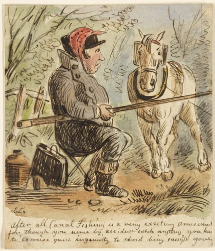 Canal Fishing by John Leech, painting, 1837-1864