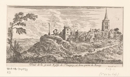 Gezicht op de kerk van Flavigny by Israël Silvestre, print, 1650