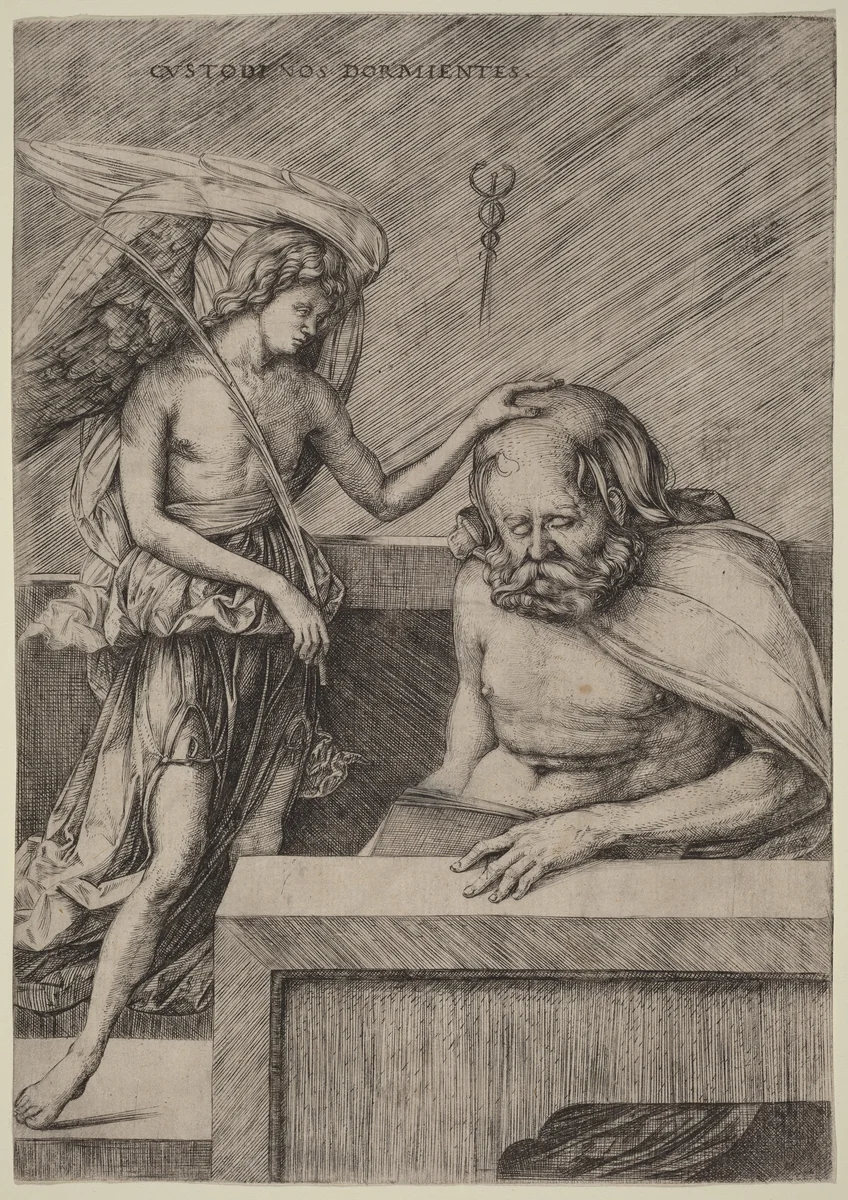 Custodi Nos Dormientes (The Guardian Angel) by Jacopo de' Barbari, print, 1509