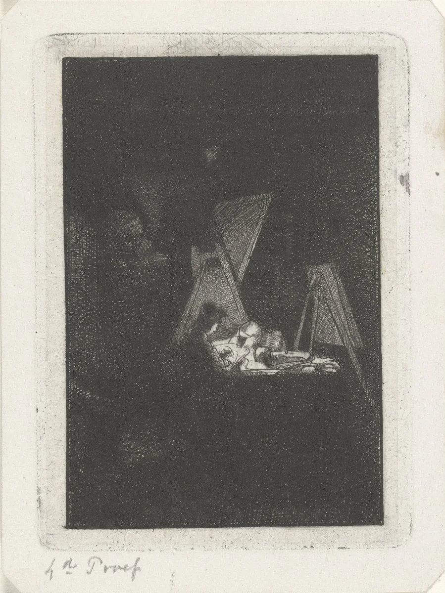 Kunstenaar in zijn atelier by Jacobus Ludovicus Cornet, print, 1825-1882