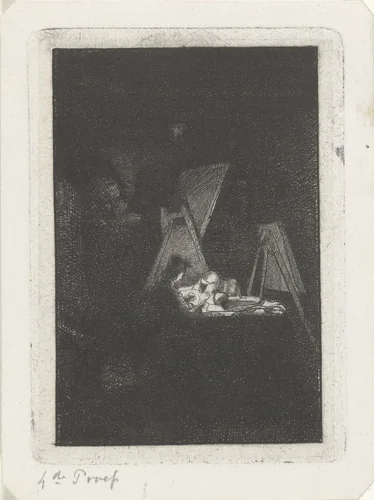 Kunstenaar in zijn atelier by Jacobus Ludovicus Cornet, print, 1825-1882