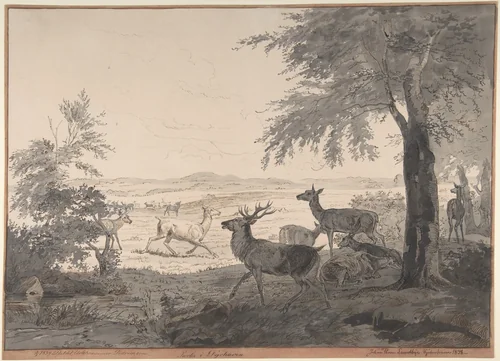 View of Dyrehaven by Johan Thomas Lundbye, drawing, 1838
